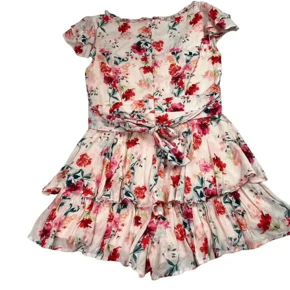 Altar’d State Romper Shorts Womens Small Pink floral Tiered Ruffled Tie V Neck - Picture 4 of 13